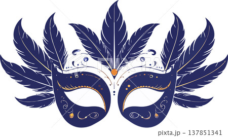 Ornate blue masquerade mask with feathers for carnival Ornate blue masquerade mask with feathers for carnival 137851341