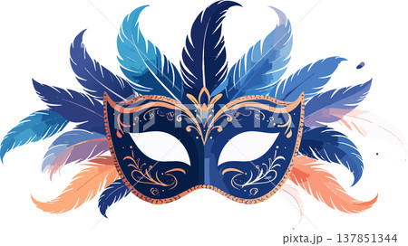 Blue venetian carnival mask with colorful feathers Blue venetian carnival mask with colorful feathers 137851344