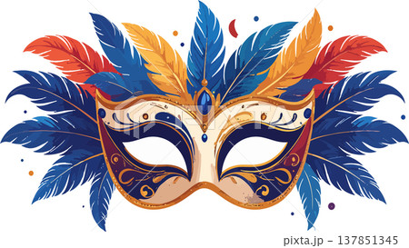 Ornate carnival mask with colorful feathers celebrating masquerade mystery Ornate carnival mask with colorful feathers celebrating masquerade mystery 137851345