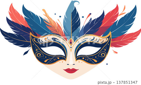 Carnival mask with colorful feathers for festive celebration 137851347