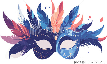 Venetian carnival mask with colorful feathers design Venetian carnival mask with colorful feathers design 137851349