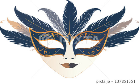 Venetian carnival mask with feathers and gold decor Venetian carnival mask with feathers and gold decor 137851351