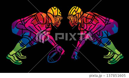American Football Player Ready to Fight Action Graphic Cartoon Sport Graphic Vector American Football Player Ready to Fight Action Graphic Cartoon Sport Graphic Vector 137851605