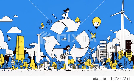 ESG経営とサステナビリティのビジネスコンセプト｜環境・社会・ガバナンスを表す企業向けイラスト