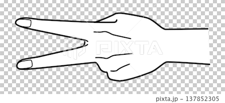 Illustration of a hand making a sideways peace sign | V-sign, victory, peace, hand gesture, simple line drawing, vector Illustration of a hand making a sideways peace sign | V-sign, victory, peace, hand gesture, simple line drawing, vector 137852305