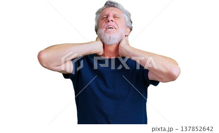 Senior man experiencing neck pain and discomfort Senior man experiencing neck pain and discomfort 137852642