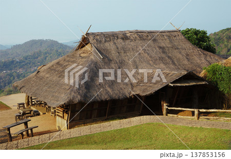 A Traditional Aka tribal in northern Thailand House Amidst the Mountains A Traditional Aka tribal in northern Thailand House Amidst the Mountains 137853156