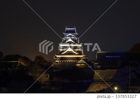 秋の熊本県熊本市　熊本城　夜間ライトアップ 137853327