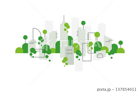 Green eco city. Urban greening. Abstract geometric minimalist urban landscape 137854011