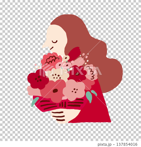 Illustration of a bouquet of flowers and a woman Illustration of a bouquet of flowers and a woman 137854016