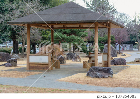 桜のある庭園の東屋 桜のある庭園の東屋 137854085