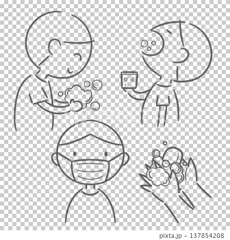 うがい、手洗い、マスクをしている男の子のイラスト 137854208