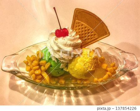 Colorful ice cream boat sundae 137854226