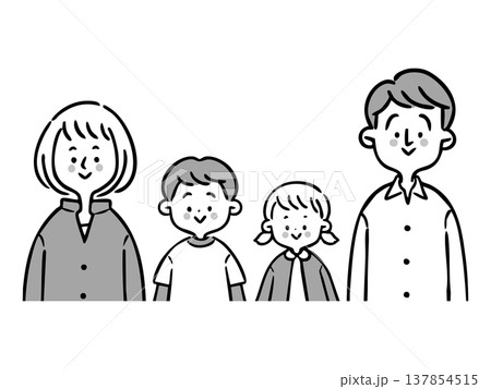 若い夫婦と子どものイラスト　上半身　ベクター（モノクロ） 137854515