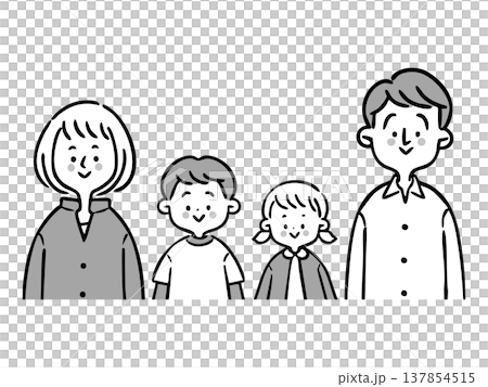 若い夫婦と子どものイラスト　上半身　ベクター（モノクロ） 137854515
