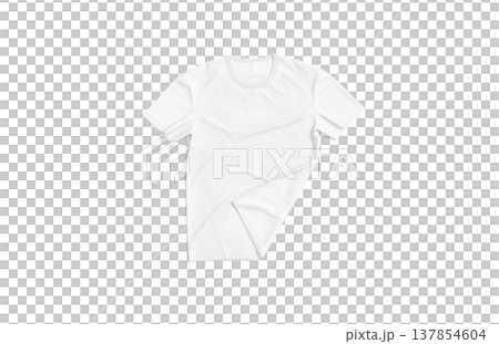 Blank white crumpled t-shirt deflacted corner mockup flat lay png, transparent background, 3d rendering. Empty closeup basic wrinkled tshirt mock up cut out. Clear fabric undervest clothing template. Blank white crumpled t-shirt deflacted corner mockup flat lay png, transparent background, 3d rendering. Empty closeup basic wrinkled tshirt mock up cut out. Clear fabric undervest clothing template. 137854604