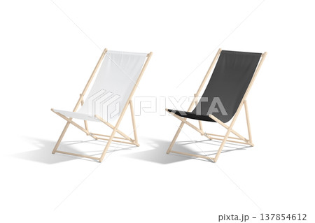 Blank black and white folding beach chair mockup png, transparent background, 3d rendering. Empty collapsible lounge for resting mock up cut out. Clear wooden hammock seat for sea holiday template. Blank black and white folding beach chair mockup png, transparent background, 3d rendering. Empty collapsible lounge for resting mock up cut out. Clear wooden hammock seat for sea holiday template. 137854612