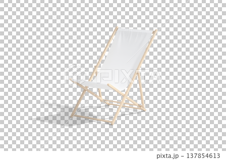 Blank white folding beach chair mock up png, transparent background, 3d rendering. Empty collapsible chaise-longue for summertime travel mockup cut out. Clear relaxation portable sunbed template. 137854613