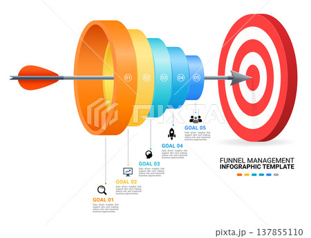 Business Target Infographic with Arrow Steps and Goal Achievement Concept Template Presentations Background 137855110