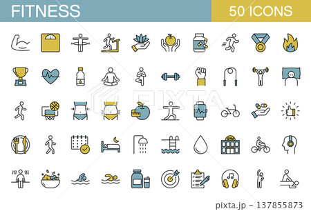フィットネスに関するラインアイコンセット　筋トレ・ダイエット・ジムなど　カラー 137855873