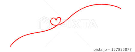 Abstract red yarn thread with smooth wavy squiggly heart line in minimal design. Curly rope texture 137855877