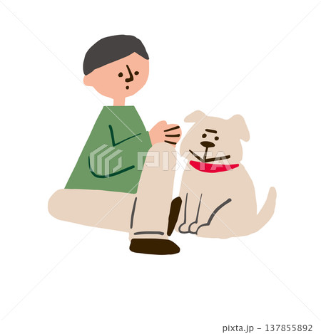 犬と座る男性のイラスト 137855892