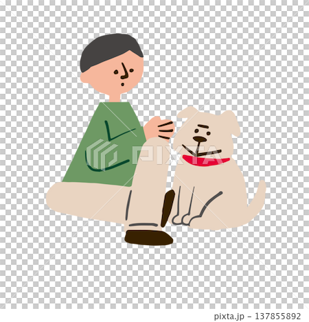 犬と座る男性のイラスト 137855892