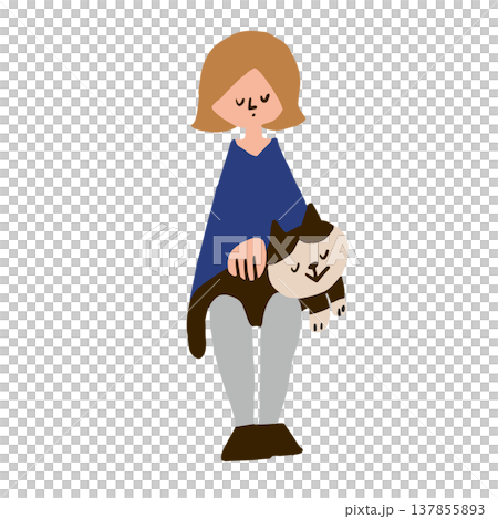 一位女士與一隻貓坐在一起的插圖 一位女士與一隻貓坐在一起的插圖 137855893