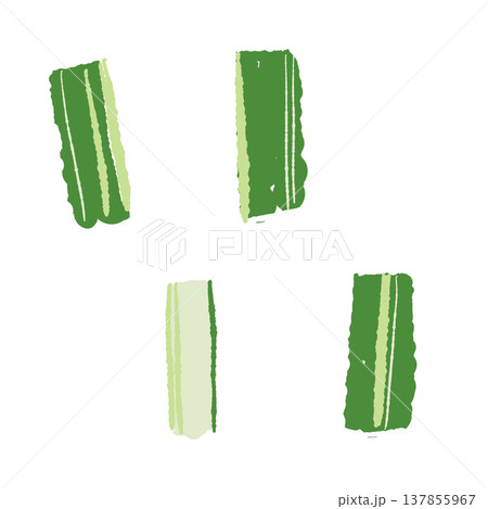 ぶつ切りにカットした青ねぎの手描きイラスト素材 137855967