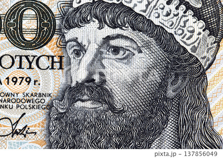 Mieszko I a closeup portrait from old Polish money 137856049