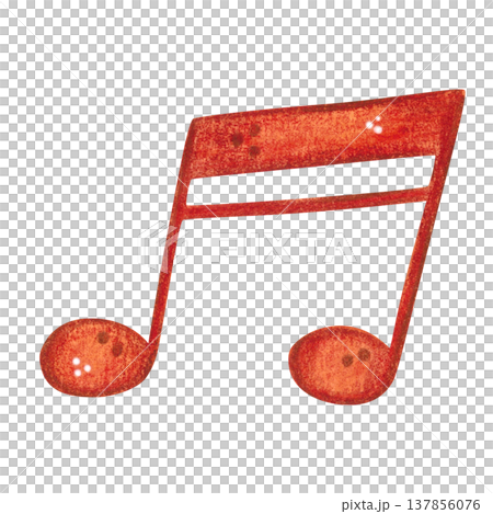 Red musical note, sixteenth note. Hand-drawn watercolor illustration, cartoon. Design for stickers, cards, posters. Music, musical instrument 137856076