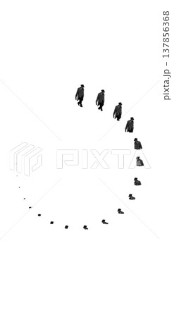 Business person walking in circular loop pattern symbolizing routine cycle and repetitive workflow. Business person walking in circular loop pattern symbolizing routine cycle and repetitive workflow. 137856368