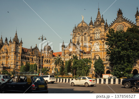 Historic railway terminus Chhatrapati Shivaji in the Mumbai, India. Victoria Terminus 137856527