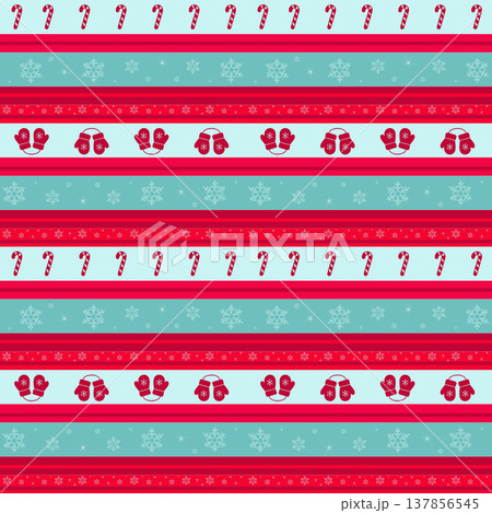 Seamless Christmas Pattern with Candy Canes Mittens and Snowflakes Seamless Christmas Pattern with Candy Canes Mittens and Snowflakes 137856545