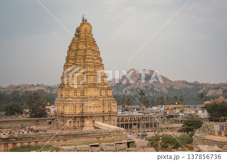 Virupaksha Temple in Hampi, India. Part of the Group of Monuments at Hampi, designated as a UNESCO World Heritage Site 137856736