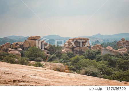 View of mountains and Tungabhadra river in Hampi, India View of mountains and Tungabhadra river in Hampi, India 137856799