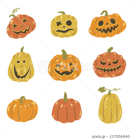 ハロウィンのかぼちゃ（ジャックオランタン）のバリエーションセット 137856840