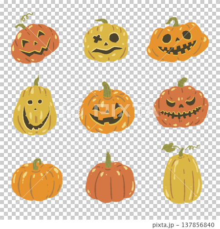 ハロウィンのかぼちゃ（ジャックオランタン）のバリエーションセット 137856840