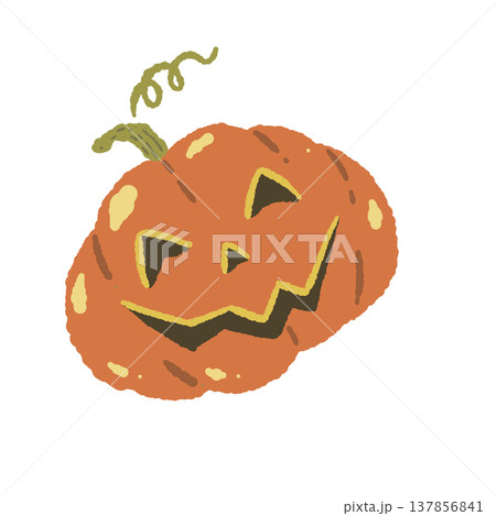 かわいいハロウィンかぼちゃ（ジャックオランタン）の手描きイラスト 137856841