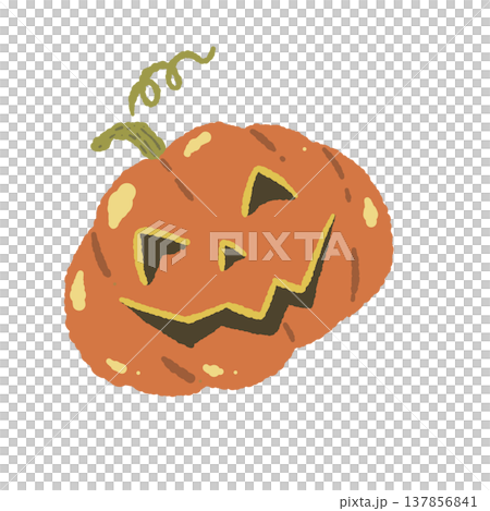かわいいハロウィンかぼちゃ（ジャックオランタン）の手描きイラスト 137856841