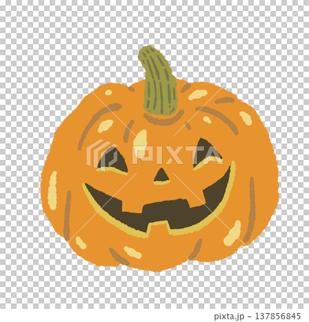 A hand-drawn illustration of a smiling Halloween pumpkin (Jack-o'-lantern). A hand-drawn illustration of a smiling Halloween pumpkin (Jack-o'-lantern). 137856845