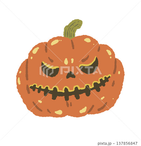 怖い顔のハロウィンかぼちゃ(ジャックオランタン)の手描きイラスト 怖い顔のハロウィンかぼちゃ(ジャックオランタン)の手描きイラスト 137856847