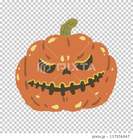 怖い顔のハロウィンかぼちゃ(ジャックオランタン)の手描きイラスト 怖い顔のハロウィンかぼちゃ(ジャックオランタン)の手描きイラスト 137856847