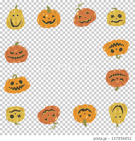 ハロウィンかぼちゃ(ジャックオランタン)の四角形フレーム枠素材 ハロウィンかぼちゃ(ジャックオランタン)の四角形フレーム枠素材 137856852