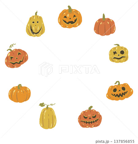 ハロウィンかぼちゃ（ジャックオランタン）の丸型フレーム枠素材 137856855