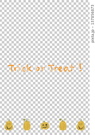 A vertical Halloween card template featuring a row of small pumpkins. A vertical Halloween card template featuring a row of small pumpkins. 137856873