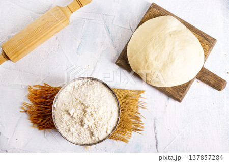 dought and ingredients, fresh dought on a table dought and ingredients, fresh dought on a table 137857284