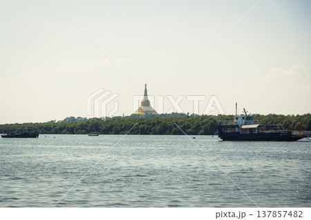 Asian Buddhist temple. Global Vipassana Pagoda in Mumbai, India 137857482