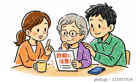 家族で相談して詐欺に気づく高齢者 137857514