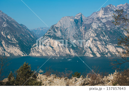 Beautiful view of lake Garda from the hills, Italy. Beautiful view of lake Garda from the hills, Italy. 137857643